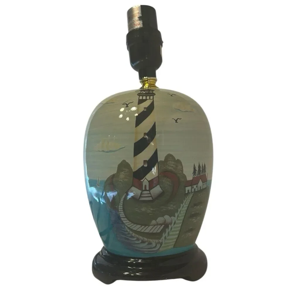 Lighthouse Table Lamp Coastal Nautical Ceramic Beach House Decor Standout Art